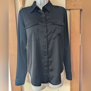 ON 34TH Black Soft Satin Blouse Size S NWT